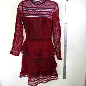 High neck burgundy lace dress. Similar to Self Portrait dress.